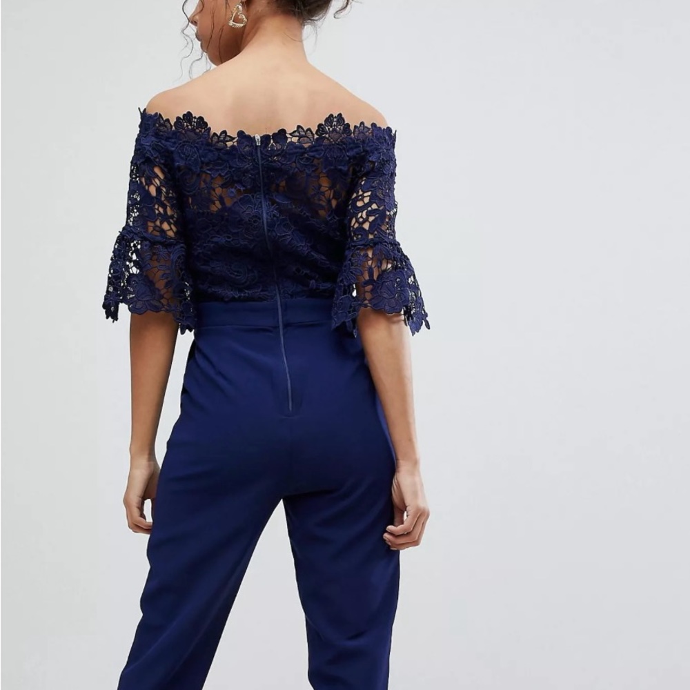 ASOS  Paper Dolls off shoulder blue lace bodice jumpsuit